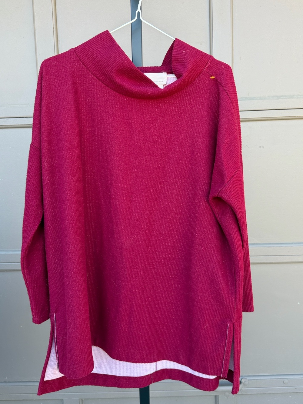 Anthropologie Oversized Ribbed Funnel Neck Sweater - Berry Pink